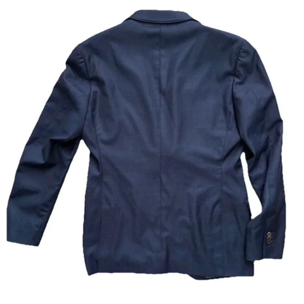 Proper Cloth Mens Navy Blue Wool Sharkskin Perennial Custom Fit‎ Blazer Jacket - Picture 2 of 6